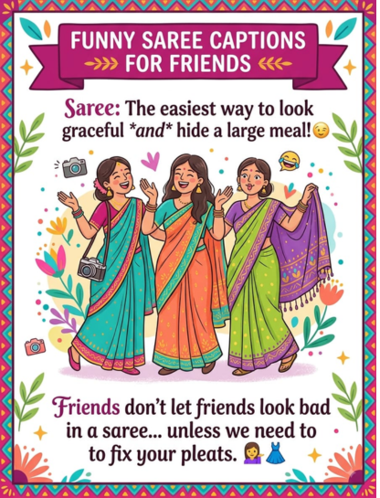 Funny Saree Captions for Friends and Squad