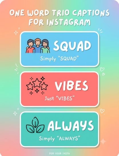 One-Word Trio Captions for Instagram