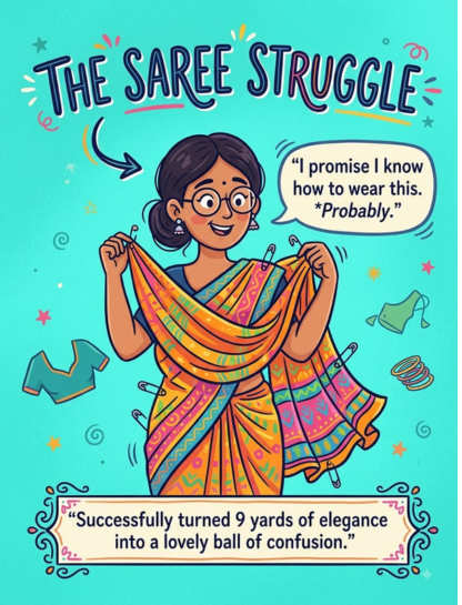 Self-Deprecating Funny Saree Captions