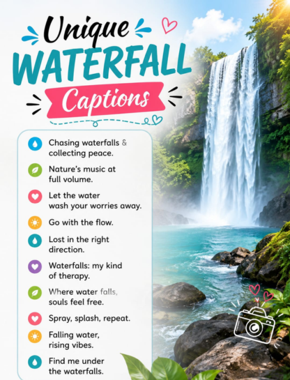Short unique waterfall captions for Instagram