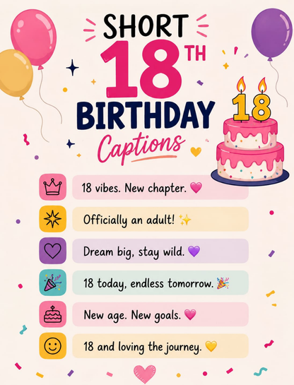 🌸 Short Aesthetic 18th Birthday Captions 💫