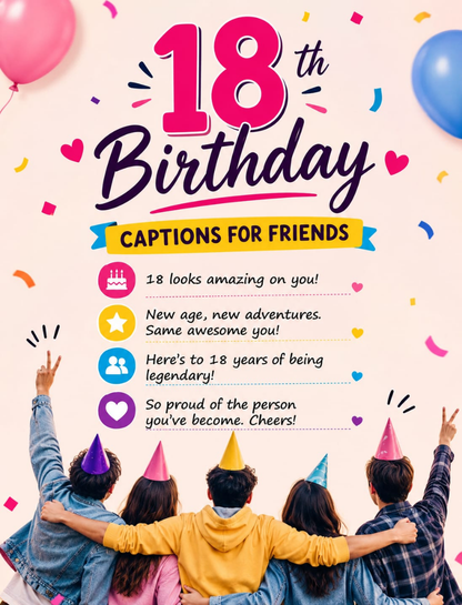 🎈 18th Birthday Captions for Friends 💞
