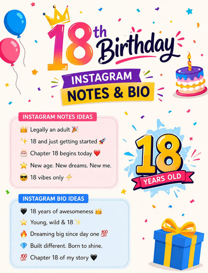 💬 18th Birthday Instagram Notes & Bio Captions 📱