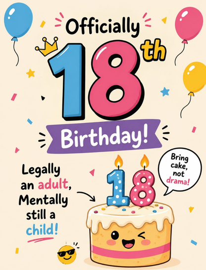 😂 Short Funny 18th Birthday Captions for Yourself 🎉