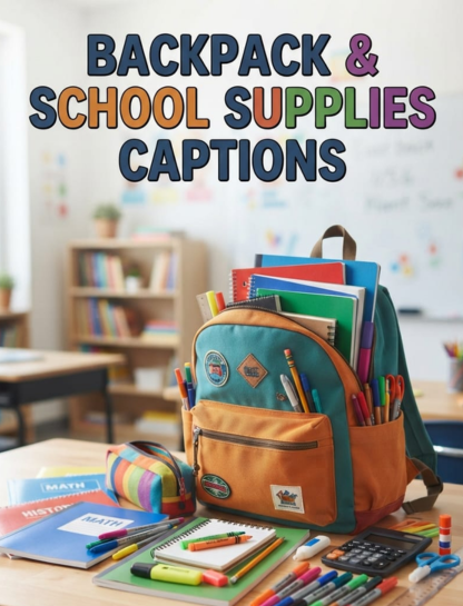 Backpack and School Supplies Captions