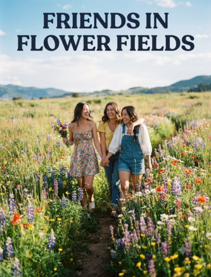 Friends in Flower Fields Captions