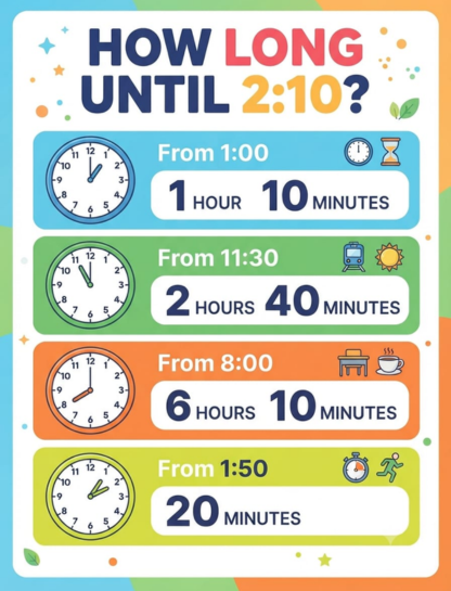 How Long Until 2:10 From Different Times?